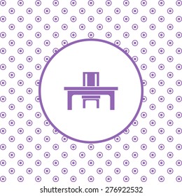 On a white background pink circles. desk and chair, a table in the office. icon. vector design