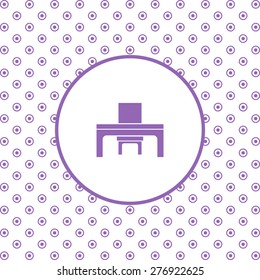On a white background pink circles. desk and chair, a table in the office. icon. vector design