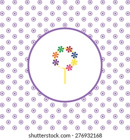 On a white background pink circles. Children's toy wind mill, turntables, pinwheel wind vane. icon. vector design