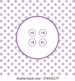 On a white background pink circles. Indicator lights on the car dashboard, dipped beam, main beam, fog lights, brake, rear fog lights. icon. vector design