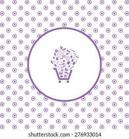 On a white background pink circles. Set of icons. Put into shopping cart. Great buy. Cart of goods. Supermarket. icon. vector design