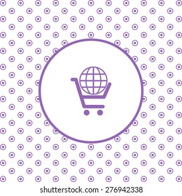 On a white background pink circles. put in shopping cart, Globe. icon. vector design