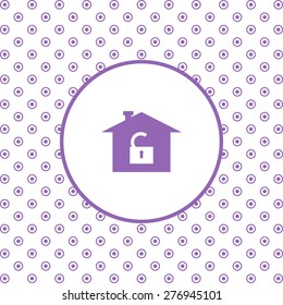 On a white background pink circles. House, access is open, unlocked. icon. vector design