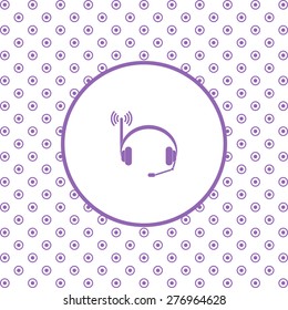 On a white background pink circles. Headphones. Musical accessories running through wi-fi network. icon. vector design