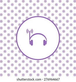 On a white background pink circles. Headphones. Musical accessories running through wi-fi network. icon. vector design