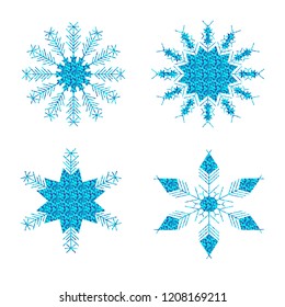 On a white background set of blue snowflakes.
