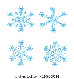 On a white background set of blue snowflakes.