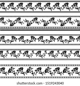 on a white background set of decorative graceful friezes with plant elements, flowers, leaves, twigs, knitting of plants, endless border
