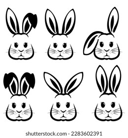 On a white background, a sweet assortment of bunny faces with Easter-themed graphics is displayed.