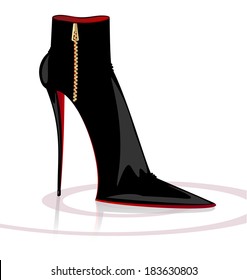 on a white background there is black lady's boot