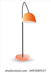 On a white background there is a floor lamp with a yellow lampshade on the floor. The lamp is tall and has a round base. The light turns off, giving the lamp a mysterious and creepy look. Vector.