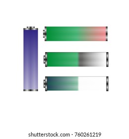 On the white background there are four different colored batteries. Three of them show the level of charge.