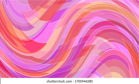 On a white background, translucent, curved, red, yellow, lilac stripes with white contours.