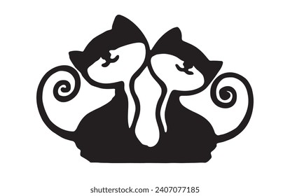 On the white background are two cats in love