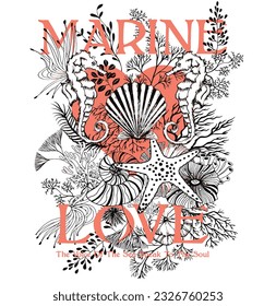 on the white background under sea life design