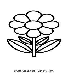 On a white a black and white coloring book line art, bold thick outline, of a flower, 