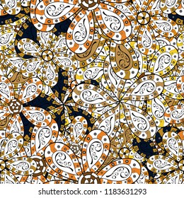 On white, black and yellow colors. A pattern of white, black and yellow daisies on a white, black and yellow colors. Vector illustration.