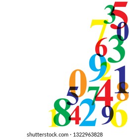 On a white isolated background in a different order are the numbers of different shapes and colors, at the top left - copy space