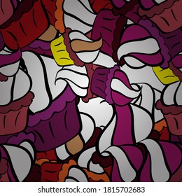On white, purple and black. Vector illustration. Of different types of beautiful modern cakes, such as chocolate cake. Cakes seamless pattern collection.