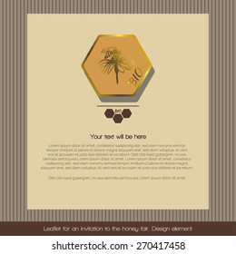 On a yellow background depicts a hexagon within which sitting on a flower bee, the right of the text, an invitation to visit a honey fair