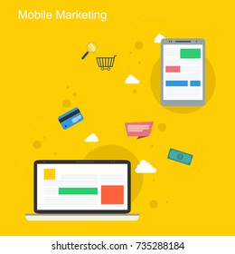 On yellow background mobile marketing