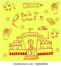 On yellow backgrounds school doodles vector illustration