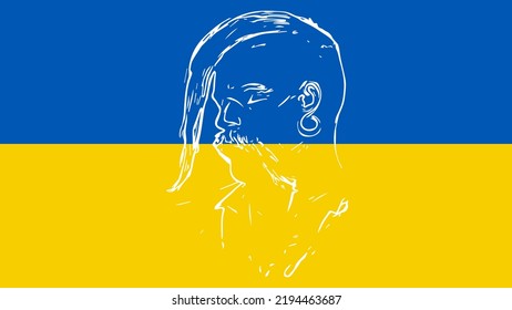 On a yellow-blue background (against the background of the flag of independent Ukraine), an abstract image of a Ukrainian Cossack (Ukrainian warrior), in vector.