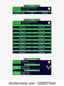 On-Air tennis broadcast graphic. Grass court calendar, top seeds and daily schedule for your sports projects.