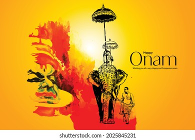  Onam celebration of decorated elephant for vector Kathakali illustration 