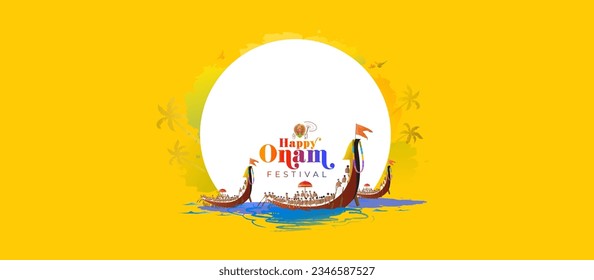 Onam Festival background and concept design. Onam Boat Race festival in Kerala India. Poster banner template for Wishing card and Advertising.