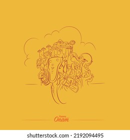 onam festival card design vector line drawing illustration