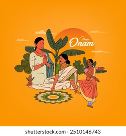 O festival Onam celebra famílias do sul da Índia com ilustrações de vetor de fundo festivo para banners de mídia social, design de design de cartão de convite 