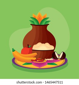 onam festival coconu fruits hindu celebration vector illustration
