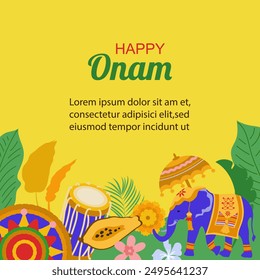 Onam festival greeting background
.  Harvest festival in Kerala, India. Vector illustration in flat style