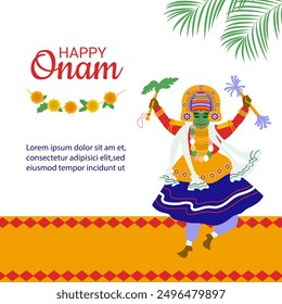 Onam festival greeting background . Harvest festival in Kerala, India. Vector illustration in flat style