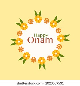 Onam festival greetings with floral designs. Onam is a traditional festival in Kerala, India