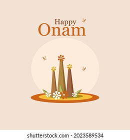 Onam festival greetings with floral designs. Onam is a traditional festival in Kerala, India