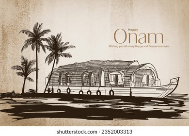 Onam festival Kerala India Boat house vector illustration 