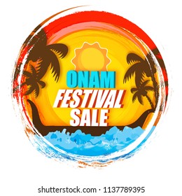 Onam festival Sale banner or poster design with nature view background.