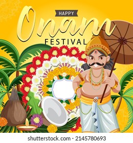 Onam Hindu harvest festival poster illustration