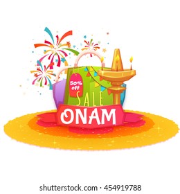 Onam holiday sale banner with ribbon. Vector illustration.