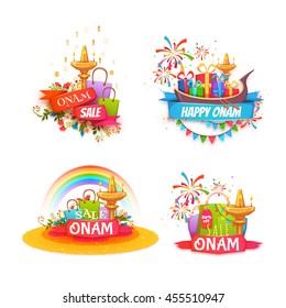 Onam holiday sale banner set with ribbon. Vector illustration.