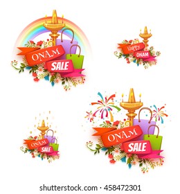 Onam holiday sale banner set with ribbon. Vector illustration.
