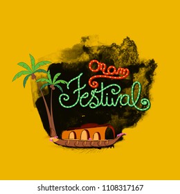 Onam, Illustration of colorful Kathakali dancer face,  grungy colourful background for Onam celebration.