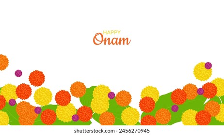 Onam Indian Festival Kerala State. Floral patterns. Happy Onam holiday. Poster Banner Design. Vector illustration.
