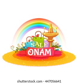 Onam sale banner with ribbon. Vector illustration.