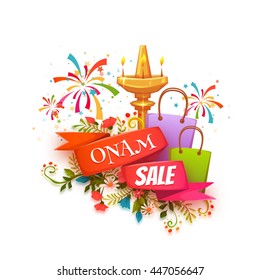 Onam sale banner with ribbon. Vector illustration.