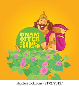 Onam Sales promotion creative with the illustration of the king Mahabali.