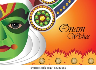 Onam wishes - Vector card with an Indian kathakali dancer