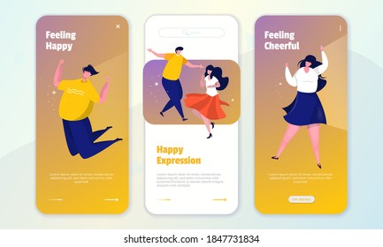 Concepto de pantalla a bordo con personas que se sienten felices o alegres
